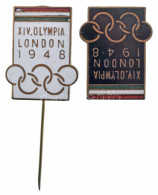 1948. "XIV. Olimpia London 1948" Zománcozott Olimpiai Gomblyuk Jelvény és Kitűző (2xklf) (23x18mm) T:AU - Non Classificati