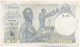 Francia Nyugat-Afrika 1949. 10Fr T:F Tűlyukak, Kis Anyaghiány, De Erős Papír French West Africa 1949. 10 Francs C:F Pin  - Non Classés