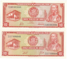 Peru 1968-1970. 10S (2xklf) T:UNC,AU Peru 1968-1970. 10 Soles De Oro (2xdiff) C:UNC,AU - Sin Clasificación