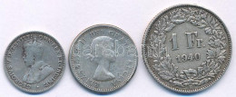 Ausztrália 1922. 3p Ag "V. György" + Svájc 1940B 1Fr Ag + Kanada 1962. 10c Ag T:XF-F Patina, Karc Australia 1922. 3 Penc - Non Classificati