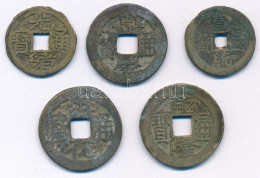 Kínai Császárság ~19. Század Cu Cash (5db) T:F Chinese Empire ~19th Century Cu Cash (5pcs) C:F - Ohne Zuordnung