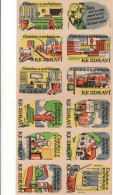 Czechoslovakia - Czechia 12 Matchbox Labels, Health Is Guaranteed By Order And Cleanliness, Train, Cow, Bus,.. - Boites D'allumettes - Etiquettes