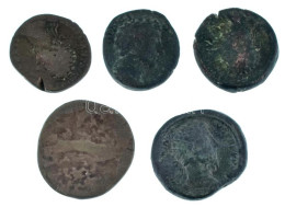 Római Birodalom 5db-os Bronz érmetétel, Benne As, Dupondius és Sestertius T:F,VG Roman Empire 5pcs Bronze Coin Lot, With - Ohne Zuordnung