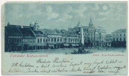 T4 1899 (Vorläufer) Kolozsvár, Cluj; Fő Tér, New York Szálloda, Este, Wolff J. Gyógyszertára, Ákontz Sándor, Hubay Károl - Non Classés