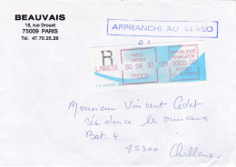 Vignette Type Comète Recommandée Valeur 0000,00 Fr Sur Lettre Avec Affranchissement Au Verso - 1988 « Comète »