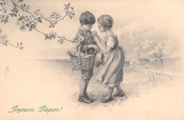 Illustrateur - Schubert - Enfants Avec Panier - Joyeuses Paques - M M Vienne - Carte Postale Ancienne - Schubert