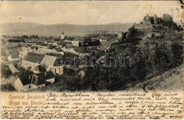 T2/T3 1907 Beckó, Beczkó, Beckov; Templomok, Várrom. Horovitz Adolf Kiadása / Churches, Castle Ruin (EK) - Zonder Classificatie