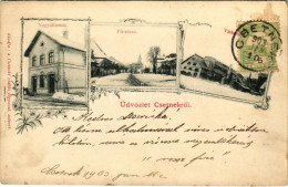 * T2/T3 1903 Csetnek, Stítnik; Vasútállomás, Fő Utca Télen, Vaskohó. Fogyasztási Szövetkezet Kiadása / Railway Station,  - Unclassified