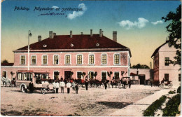 T2/T3 1919 Párkány, Stúrovo; Pályaudvar, Vasútállomás, Autóbusz, Lovaskocsik / Railway Station, Autobus, Horse Carts (EK - Ohne Zuordnung