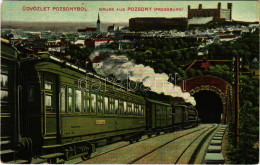 T2/T3 1908 Pozsony, Pressburg, Bratislava; Vasúti Alagút, Vonat, Gőzmozdony, Vár. Verlag "Bediene Dich Allein" / Railway - Ohne Zuordnung