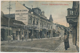T4 1914 Trencsénteplic, Trencianske Teplice; Utca, Café Stefánia Kávéház, Borozó, Rosenfeld, Schlesinger Vilmos, Werthei - Unclassified