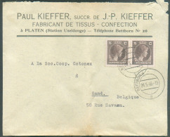 75c. (x2) JOSEPHINE-CHARLOTTE Obl. Dc BETTBORN (BETTEMBOURG) Sur Lettre à En-tête (P. KIEFFER Fabricant De Tissus Confec - Brieven En Documenten