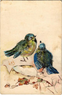 T4 1906 Cinegék. Kézzel Festett / Tit Birds - Hand Painted (12,5 X 8 Cm) (non PC) (vágott / Cut) - Ohne Zuordnung