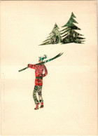 ** T2 Síelő. Bélyegekből Kivágott és összeragasztott Képeslap. Budai Nyomda / Skiing, Winter Sport. Made Out Of Stamps - Ohne Zuordnung