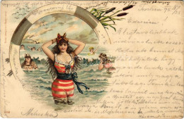 * T3 1898 (Vorläufer) Slightly Erotic Lady Art Postcard, Ladies On The Beach. Druck U. Verlag V. Louis Glaser Litho (EB) - Ohne Zuordnung