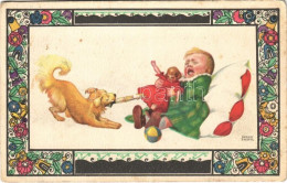 T3 1917 Crying Child With Dog And Toy. Children Art Postcard. B.K.W.I. 587-6. S: August Patek (EB) - Sin Clasificación