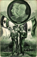 T3 1914 WWI German And Austro-Hungarian Navy Art Postcard With Wilhelm II And Franz Joseph I Of Austria, Viribus Unitis  - Sin Clasificación