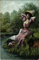 T2/T3 1909 Lady Art Postcard With Stork (EK) - Zonder Classificatie