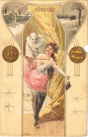 * T4 Fevrier / February. Art Nouveau Art Postcard With Clown. J.P.W. Serie 566. No. 2. Litho S: Hegedűs-Geiger R. (b) - Ohne Zuordnung