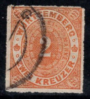 Wurtemberg 1869 Mi. 37 Oblitéré 100% 2 Kr, CHIFFRES - Oblitérés