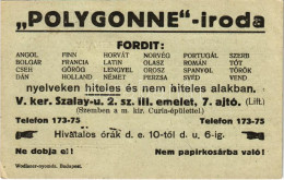 T4 1923 Polygonne Tolmács Iroda Reklámlapja. Budapest V. Szalay Utca 2. Sz. III. Emelet 7. Ajtó / Hungarian Translation  - Sin Clasificación