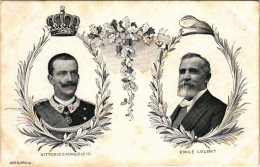 * T3 Vittorio Emanuele III, Emile Loubet / Victor Emmanuel III, King Of Italy, Emil Loubet, President Of France. Floral  - Unclassified