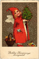 * T2/T3 Boldog Karácsonyi ünnepeket / Christmas Greeting Art Postcard With Saint Nicholas (EK) - Ohne Zuordnung