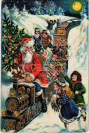 ** T3 Karácsonyi üdvözlet / Christmas Greeting Art Postcard With Saint Nicholas And Train (EB) - Zonder Classificatie