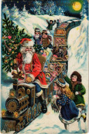 ** T3 Karácsonyi üdvözlet / Christmas Greeting Art Postcard With Saint Nicholas And Train (EB) - Ohne Zuordnung