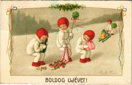 T2/T3 1944 Boldog Újévet / New Year Greeting Art Postcard S: Pauli Ebner (EK) - Ohne Zuordnung