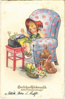 T3 1915 Herzlichen Glückwunsch Zum Namenstage / Name Day Greeting Art Postcard, Girl On The Telephone (fl) - Ohne Zuordnung