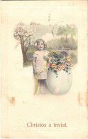 T3 1912 Christos A Inviat / Romanian Easter Greeting Card, Girl With Egg (EB) - Ohne Zuordnung