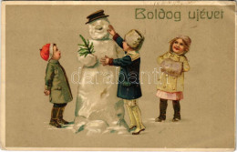 ** T2/T3 Boldog Újévet / New Year Greeting Art Postcard With Snowman (EK) - Ohne Zuordnung