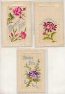 * 3 Db RÉGI Szecessziós Dombornyomott Hímzett üdvözlő Képeslap / 3 Pre-1945 Art Nouveau, Embossed Embroidered Greeting P - Non Classés