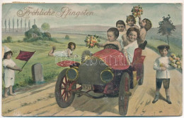 T3 Fröhliche Pfingsten / Pentecost Greeting Art Postcard With Children And Automobile (r) - Zonder Classificatie