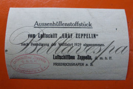 Luftschiff-bau  Friedrichshafen  LZ.129   Graf Zeppelin 29-03-1936 @@@"Aussenhüllenstoffstück Nach Weltfart 1929 @@@ !" - Dirigibili