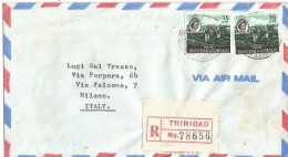 Trinidad Tobago Registered Airmail Commerce Cover St.Vincent Str. 2apr1969 To Italy With Regular Issue Pitch Lake C.35x2 - Trinidad Y Tobago (1962-...)