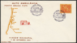 Marcofilia - AUTO-AMBULÂNCIA - PORTO.BRAGA.FAFE -|- Cover - 1954 Letras Castanhas - Marcofilia