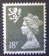 Great Britain (Scotland), Scott #SMH34, Used(o), 1987, Scottish Machin: Queen Elizabeth II, 18p, Olive Green - Machins