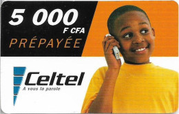 Burkina Faso - Celtel - Young Boy At The Phone, Exp.31.12.2003, GSM Refill 5.000FCFA, Used - Burkina Faso