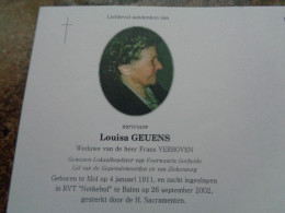 Doodsprentje/Bidprentje   Louisa GEUENS   Mol 1911-2002 Balen  (Wwe F. Verboven) Gew. Lokaalhoudster Voorwaarts Gerheide - Religion & Esotérisme