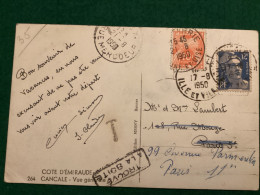 CP De Cancale 1950 Réadressée De Paris - Taxe Gerbe 10 F+ Griffe Trouvé à La Boîte - 1960-.... Lettres & Documents