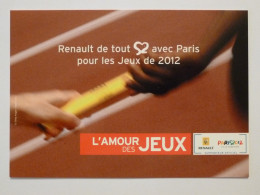 JEUX OLYMPIQUES - ATHLETISME / Passage Du Témoin - Course Relais - Carte Publicitaire RENAULT Pour PARIS 2012 - Athlétisme