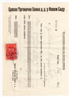 1934. KINGDOM OF YUGOSLAVIA,SERBIA,NOVI SAD,SERBIAN TRADING BANK,RECEIPT ON LETTERHEAD,1 STATE REVENUE STAMP - Cartas & Documentos