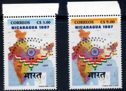 Nicaragua 1998 India's Independence 50th Anniversary - Map Flag - Nicaragua