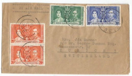 KUT East Africa Coronation 1937 C5+c30+c20pair Rate C.75 Small AirmailCV Jringa 12aug37 To Suisse - Kenya, Oeganda & Tanzania