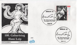 Germany Deutschland 1993 FDC Hans Leip, Writer, Lithografic Artist, Canceled In Berlin - 1991-2000