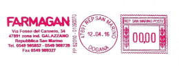 SAN MARINO - 2016 FARMAGAN IND. FARMACEUTICA - Ema Affrancatura Meccanica Rossa Red Meter Su Busta Non Viaggiata - 1987 - Pharmacy