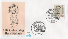 Germany Deutschland 1993 FDC 100. Geburtstag Von Hans Fallada, German Writer Schriftsteller, Canceled In Berlin - 1991-2000