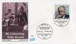 Germany Deutschland 1993 FDC Willy Brandt, German Politician And Statesman, Canceled In Berlin - 1991-2000